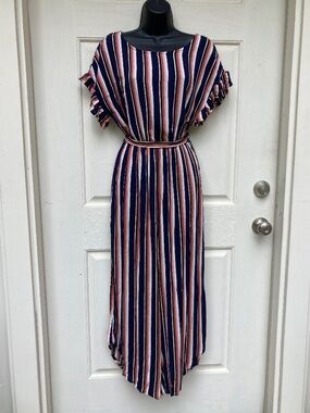 As U Wish Women's Striped Cropped Jumpsuit - Size: Medium